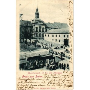 1900 Brno, Brünn; Dominikanerplatz mit dem alten Ständehaus / square, market, shops (EB)