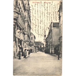 1915 Ceské Budejovice, Budweis; Wienergasse, Kaffee Central, Emma Zeiss, Panorama / street, cafe, shops (EK...