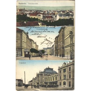 Ceské Budejovice, Budweis; Radetzkystrasse, Bahnhof, Klösterle Sauerbrunn / street, railway station, advertisement (EK...