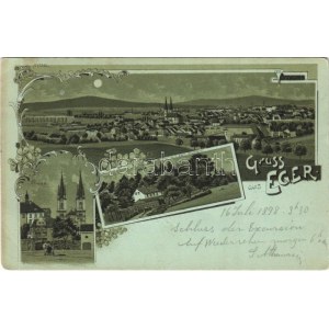 1898 (Vorläufer) Cheb, Eger; Kirche, Egerthal mit dem Mühlerl / church, valley, mill. Art Nouveau, floral, litho (EK...