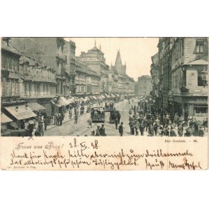 1898 (Vorläufer) Praha, Prag; Der Graben, Mercur, Kaffee Continental / street view, shops, horse-drawn trams (EK...