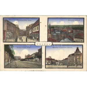 1916 Prerov, Ferdinandova ulice, Celkovy pohled, Komenského trída, Námestí Frantiska Josefa / street, square...