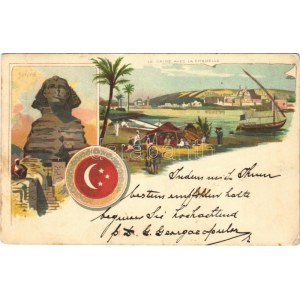 1898 (Vorläufer) Cairo, Kairo; Sphinx, Le Caire avec la Citadelle. Art Nouveau, litho (EK)