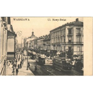 1909 Warszawa, Varsovie, Warschau, Warsaw; Ul. Nowy Swiat / street view with trams