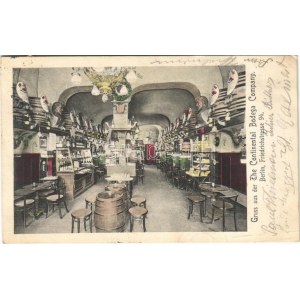 1910 Berlin, Gruss aus der The Continental Bodega Company / restaurant interior. Friedrichstrasse 94. (EB...