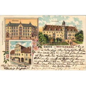 1901 Wittenberg, Mittelschule, Lutherhaus, Melanchthonhaus / school, villas. Kunstanstalt Rosenblatt Art Nouveau...