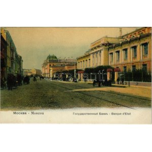 Moscow, Moskau, Moscou; Banque d'Etat / bank, street view, horse-drawn carriages. Knackstedt ...