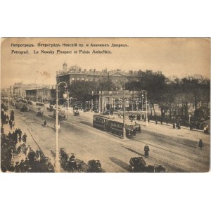 Saint Petersburg, St. Petersbourg, Petrograd; Le Newsky Prospect et Palais Anitschkin / Nevsky Prospect avenue, trams...