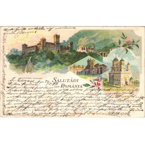 1899 (Vorläufer) Salutari din Romania, Monastirea Tismana, Curtea de Arges / monasteries. Storck & Müller Art Nouveau...