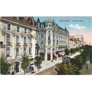 1923 Bucuresti, Bucharest, Bukarest; Palace Hotel, Cofetári Murgasel / street, tram, hotel, confectionery (EK...