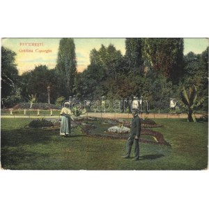 1917 Bucuresti, Bucharest, Bukarest; Gradina Cismegiu / garden park, gardener (small tear)