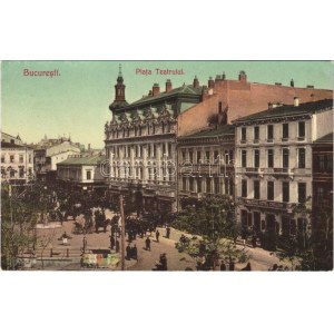 Bucuresti, Bucharest, Bukarest; Piata Teatrului, George Riecker, Georg Degen / square, Marele Hotel English, shops (fl...