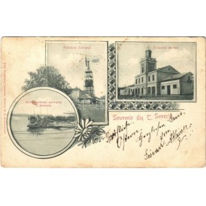 1903 Turnu Severin, Szörényvár, Szörénytornya; Fantana Aeriana, Foisorul de foc, Debarcaderul portului. D.R...