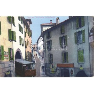 Lugano, Via della cattedrale, Funicolare / street view with funicular railway, train
