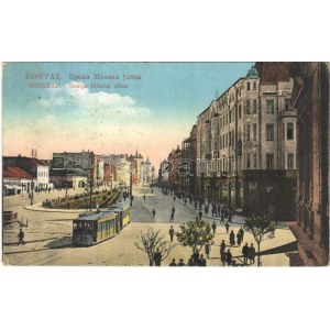 1922 Belgrade, Beograd, Belgrád; Kralja Milana ulica / street view with tram