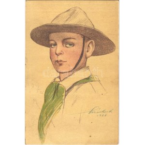 Kiadja a Magyar Cserkészszövetség Nagytábortanácsa 1926. / Hungarian boy scout art postcard s: Márton L...