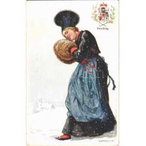 Vorarlberg / Osztrák népviselet és címer / Austrian folklore and coat of arms. B.K.W.I. 547-13. s: Karpellus (fl...