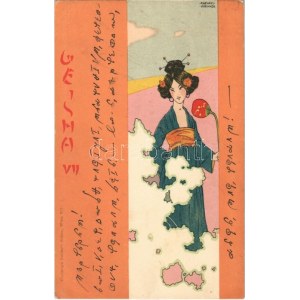 1900 Geisha VII. Christoph Reisser's Söhne. Asian style Art Nouveau litho s: Raphael Kirchner - titkosírás ...