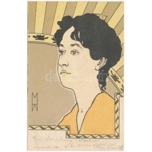 1900 Art Nouveau lady. Verlag E. Arenz No. 521. litho s: H. Meunier