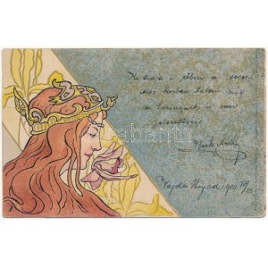 Art Nouveau lady litho. Theo. Stroefer's Kunstverlag, Nürnberg - Postkarte im modernen Styl Serie XVII. Ideal Nr. 6....