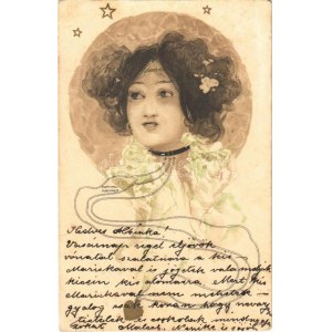 1901 Lady with golden heart. Art Nouveau litho s: Raphael Kirchner