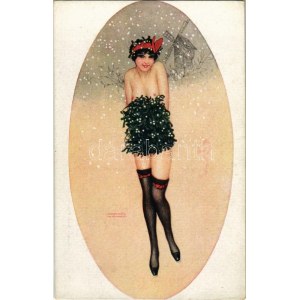 Le Manchon de Gui. Gently erotic art postcard. Marque L-E. Paris 16. s: Raphael Kirchner