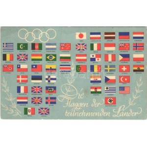 1936 Olympiajahr, Die Flaggen der teilnehmenden Länder. Reichssportverlag / Summer olympics...