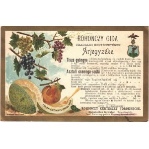 1900 Rohonczy Gida uradalmi kertészetének árjegyzéke, reklám. Rohonczy Kertészet Törökbecse: Tisza-gyöngye...