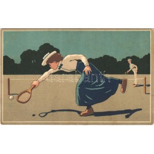 Teniszező pár / Couple playing tennis. litho