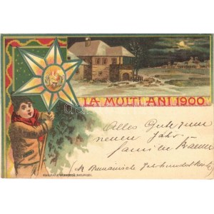 1900 La Multi Ani. Stab. Grafic I.V. Socecu / Román szecessziós újévi üdvözlet / Romanian Art Nouveau New Year greeting...