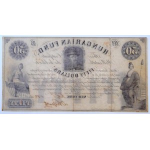 1852. 50$ Kossuth bankó piros kézi 417 sorszámozással, Kossuth Lajos saját kezű aláírásával, B sorozat T...