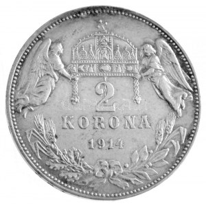 1914KB 2K Ag Ferenc József Körmöcbánya (10,02g) T:2 patina / Hungary 1914KB 2 Korona Ag Franz Joseph Kremnica (10...