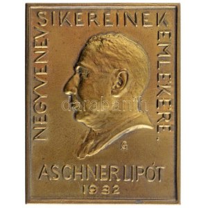 Gárdos Aladár (1878-1944) 1932. Aschner Lipót - Negyven év sikereinek emlékére aranyozott Br plakett, hátlapján ...