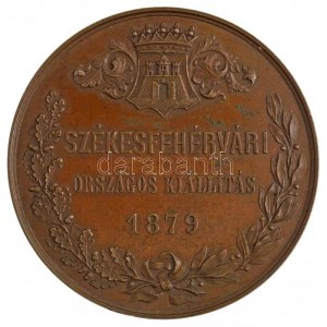 1879. Székesfehérvári Országos Kiállítás Br emlékérem (46,89g/50mm) T:1- kis patina / Hungary 1879. ...