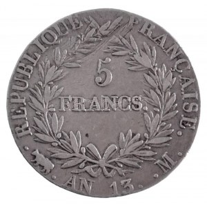 Franciaország 1804M 5Fr Ag I. Napóleon Toulouse (24,83g) T:2- kis ph. / France 1804M 5 Francs Napoleon I Toulouse ...