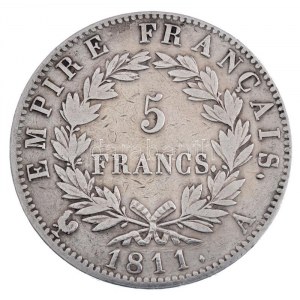 Franciaország 1811A 5Fr Ag I. Napóleon Párizs (24,83g) T:2- kis ph. / France 1811A 5 Francs Napoleon I Paris (24...