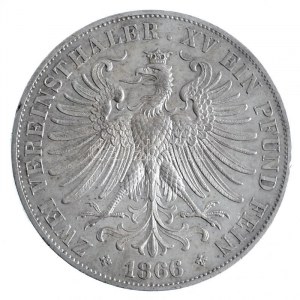 Német Államok / Frankfurt am Main 1866. 2 Tallér Ag Frankfurt szabadváros (37,09g) T:2 peremen kis hiba és karc ...
