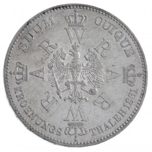 Német Államok / Poroszország 1861A Tallér Ag I. Vilmos és Auguszta koronázása Berlin (18,51g) T:2 karc, kis ph. ...