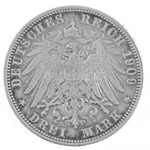 Német Államok / Poroszország 1909A 3M Ag II. Vilmos Berlin, cilinder rátéttel gúnypénzzé alakítva T:2,2- ...