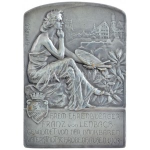 Német Birodalom 1903. Franz von Lenbachnak szülővárosától, Schrobenhausentől ezüstözött Br plakett. Szign.: H...