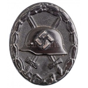 Német Harmadik Birodalom 1943. Sebesülési jelvény fekete fokozata préselt acéllemez kitüntetés, gyártói jelzés nélkül...