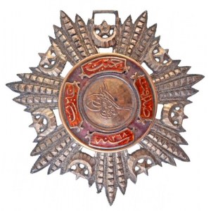 Oszmán Birodalom ~1900. Medzsid Rend IV. osztályának csillaga zománcozott, jelzetlen Ag csillag...
