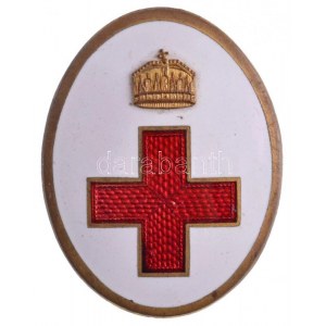 ~1910. Koronás Vöröskereszt aranyozott, zománcozott jelvény hátlapon MORZSÁNYIJ. BUDAPEST gyártói jelzéssel ...