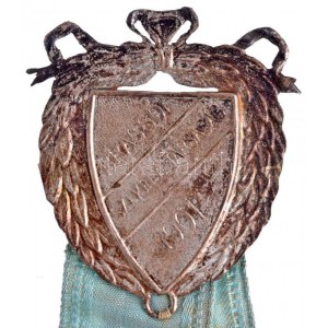 1901. Brassói Székely Társaság 1901 fém kitűző kék színű szalaggal (40x45mm) T:2,2- / Hungary 1901. ...