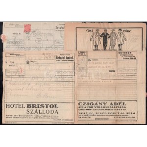 1921-1928 7 db távirat Bristol szálloda, REMO ruházat és virág témájú reklámokkal / 1921...