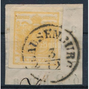 1850 1kr HP III. okkersárga bélyeg kivágáson / ocher, on cutting KLAUSENBURG Signed and Certificate...