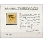 1850 1kr HP III. okkersárga bélyeg kivágáson / ocher, on cutting PESTH Signed and Certificate...