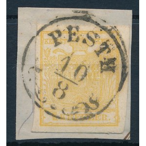 1850 1kr MP Ib aranysárga, kivágáson / golden yellow, on cutting PESTH Certificate: Steiner