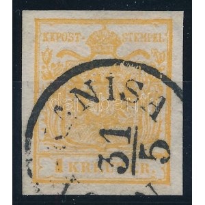 1850 1kr HP Ia narancs, vízjelrészlettel / orange, with watermark detail (NAGY)-KANISA Certificate...