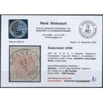 1850 3kr HP Ia3 sápadt rózsa, fehér folt a korona alatt lemezhibával / pale rose, with plate flaw SZAKÁL...